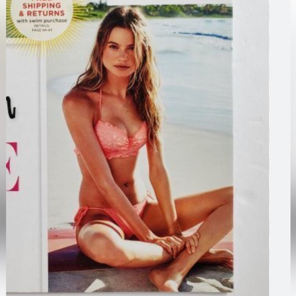 Victoria’s Secret neon coral floral crochet getaway halter bikini 32D - Picture 6 of 7